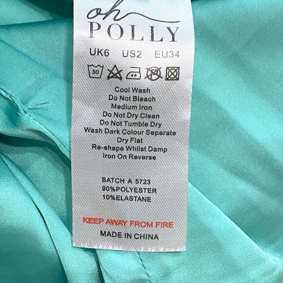 OH POLLY AQUA SATIN BUSTIER CINCHED MINI COCKTAIL DRESS 5723 BATCH A IN GREEN - Picture 9 of 9
